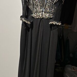 GLS Apparel Black Long Sequined Dress, mesh on sides and back is sequined